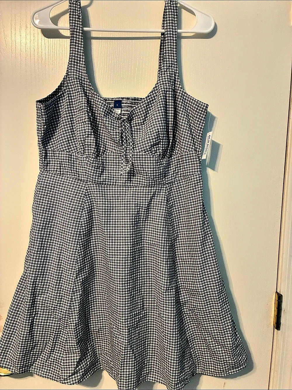Old Navy Gingham Tie-Front Fit & Flare Dress Mini Dress Blue & White Large